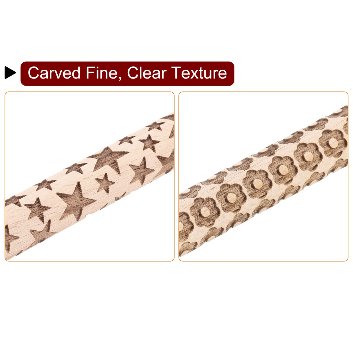 HARFINGTON 5pcs Wood Clay Roller 4"Lines Flower Paw Print Hexagon Star Pattern Rolling Pins Pottery Tools Wood Grain Texture Rollers for Clay Baking Dough Playdough DIY