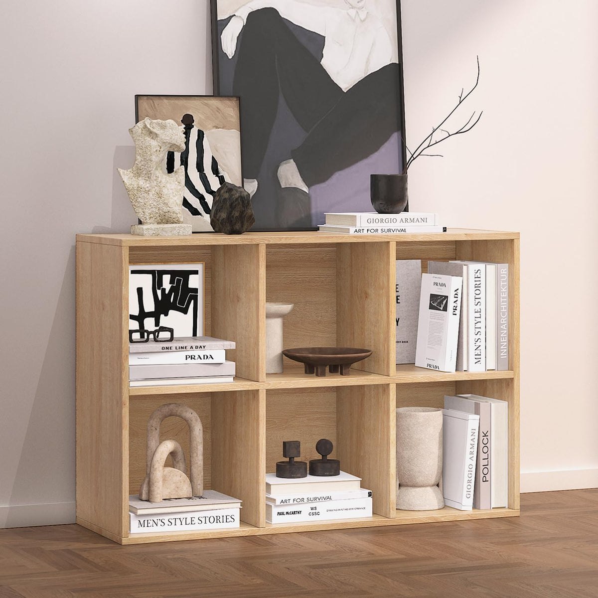 NewBeth Wooden 6 Cube Storage Organizer with Closed Back Panel,Oak Cube Shelf Heavy Duty Cubby Storage Organizer with Compartments for Living,Display Shelf,Bookshelf