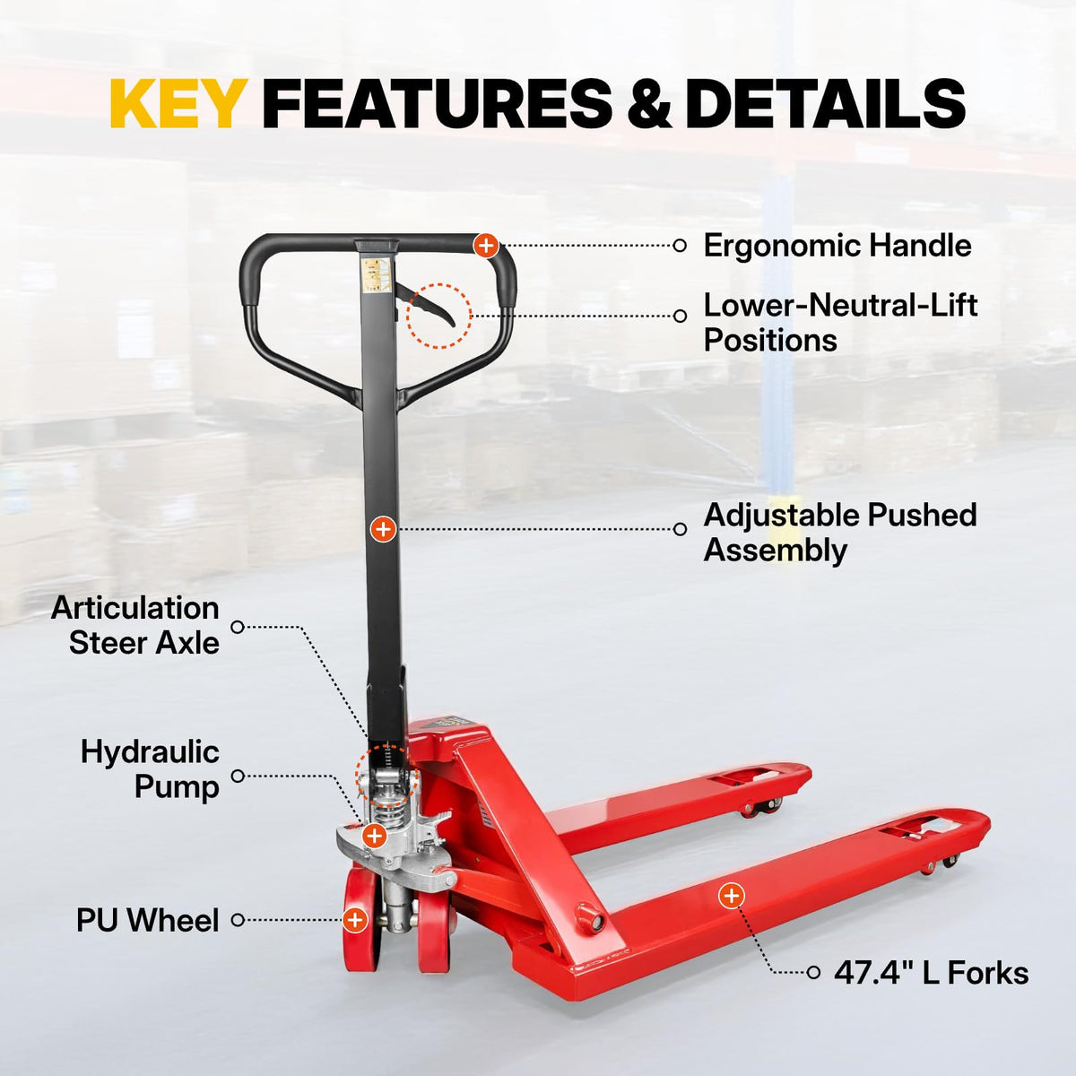 NORTHSKY Standard Manual Pallet Jack, 27" W x 48" L, 5500lbs Capacity for Warehouse, Workshop