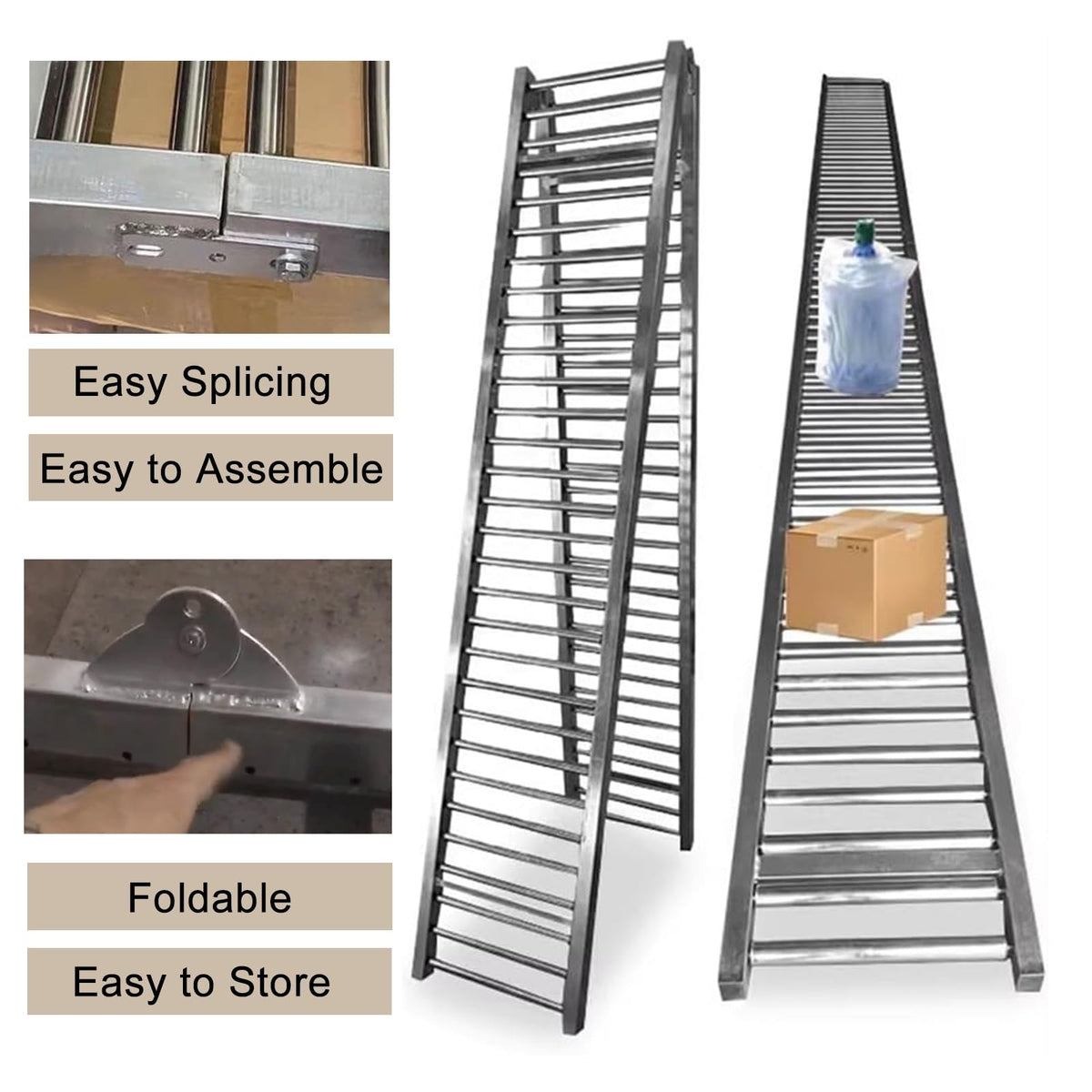 Light-Duty Gravity Conveyor - 1" Dia Stainless Steel Rollers, 2.4" Centers, Durable & Versatile for Warehouses, Factories, Woodworking & DIY Projects - 12" Width, Silver Finish