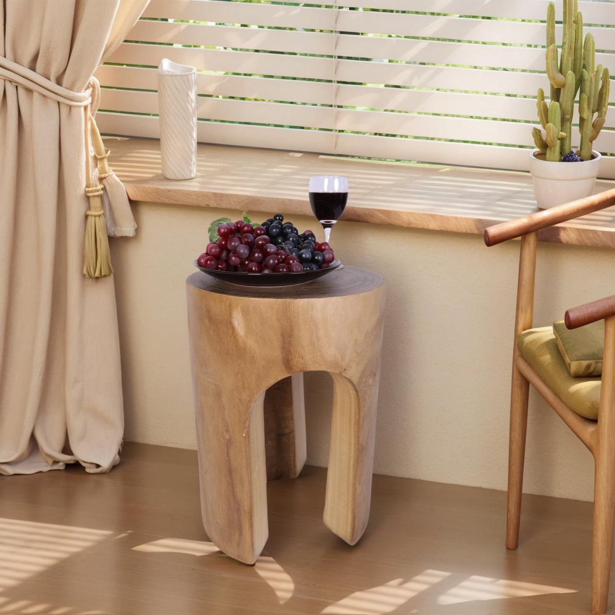 Athaliah Small Solid Wood Accent Table, Handcrafted Rustic Wooden Side Table for Sofa, Plant Stand or Decorative Use