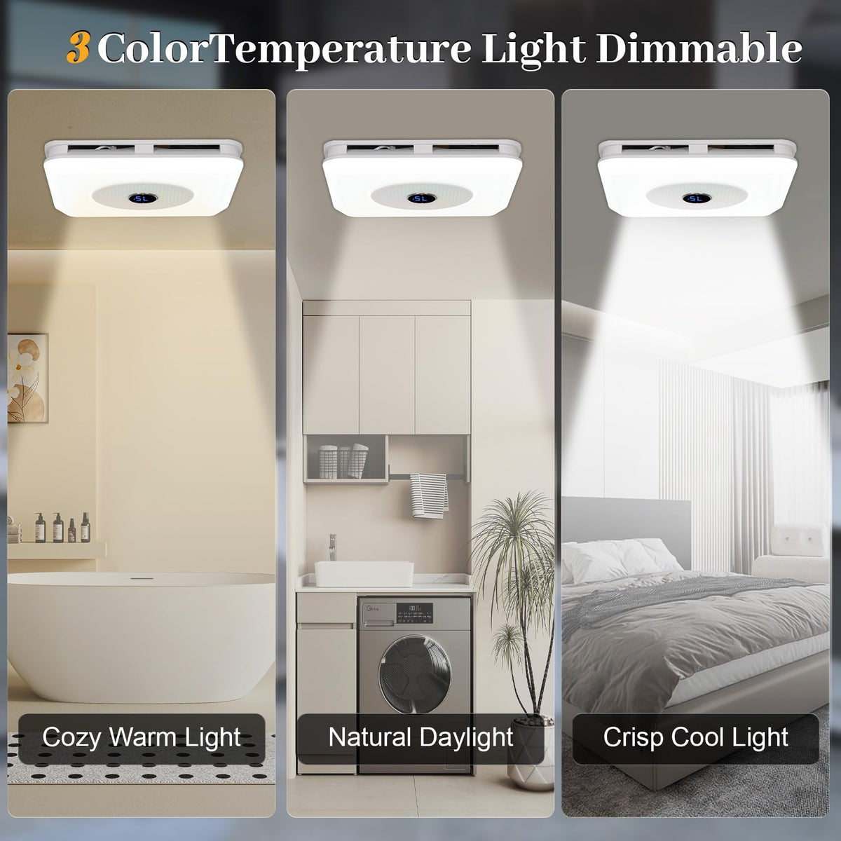 Orsong Bathroom Exhaust Fan with Bluetooth Speaker, 7 Dynamic RGB Lighting, 3000K-6000K Adjustable LED Lighting, Precise Algorithm Enables Seamless Dance Between Light And Music