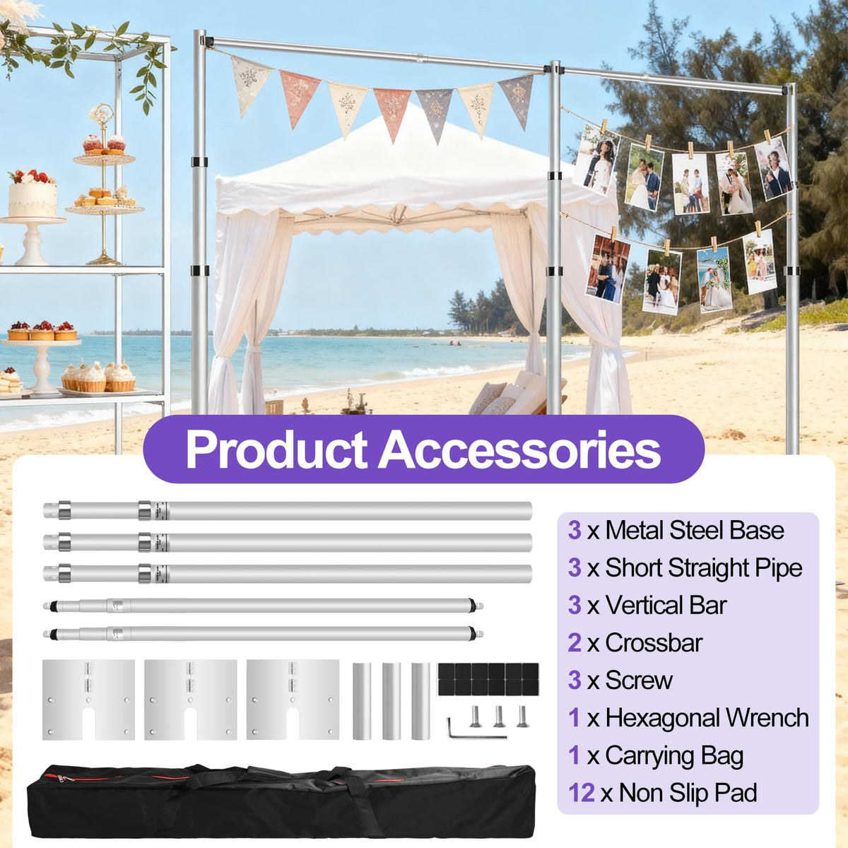 FUDESY 10x20ft Pipe and Drape Backdrop Stand Kit, Heavy Duty Adjustable Backdrop Frame with Flat Base for Photo Studio, Wedding, Party, Event Decoration