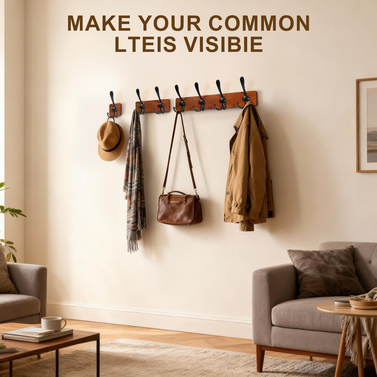 evory Wooden Coat Rack Wall Mount Heavy Duty,4 Pack Coat Hanger Wall Mount with 8 Triple Hooks for Clothes, Jacket, Hat, Keys, Space Saving Entryway Organizer for Mudroom