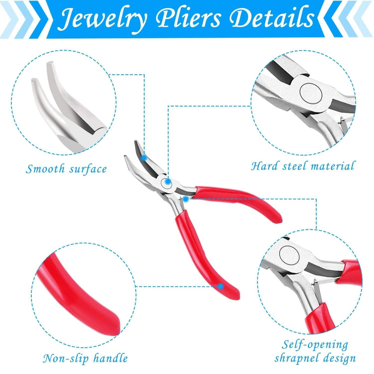 Acejoz Jewelry Making Tools Kit: 6pc Set, Including Needle Round Nose, Wire Cutters, Crimper & End Nippers for Beading & Craft