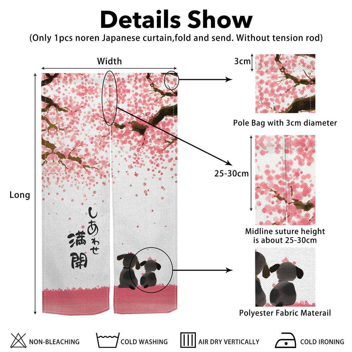 Leowefowa Noren Japanese Doorway Curtains Pink Cute Pattern Window Treatment Happy Dog Door Curtain Trapestry Panels for Hanging Room Privacy Divider Kitchen Door Curtains Home Decor, 33.5"x 70.9"