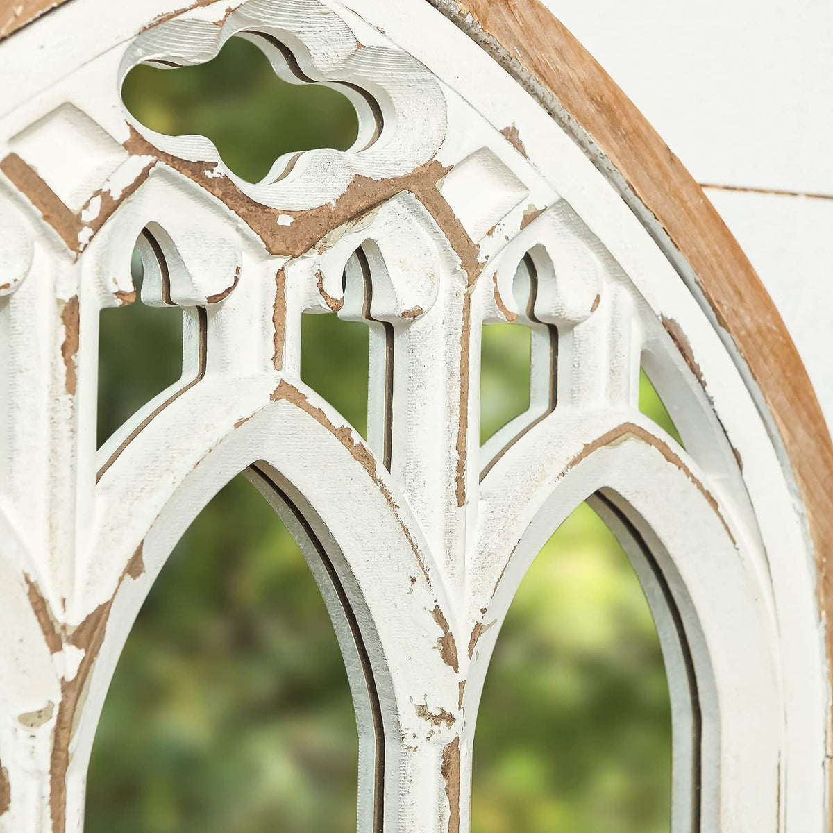 Synovana Arch Window Wall Mirror - Farmhouse Cathedral Wall Decor with Wooden Frame for Entryway Hallway Living Room - 16.14" x 1.38" x 25.2"