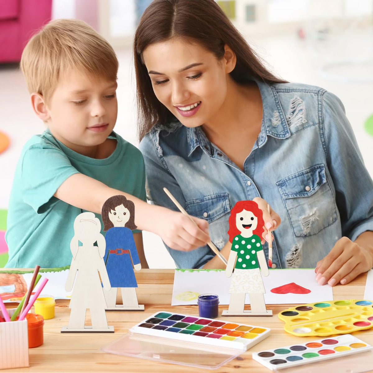 NUOBESTY 20Pcs Unfinished Wood Cutouts Painted Wooden People Shapes DIY Craft Supplies Basswood Slices for Painting Home Decor Wedding and Party Decorations