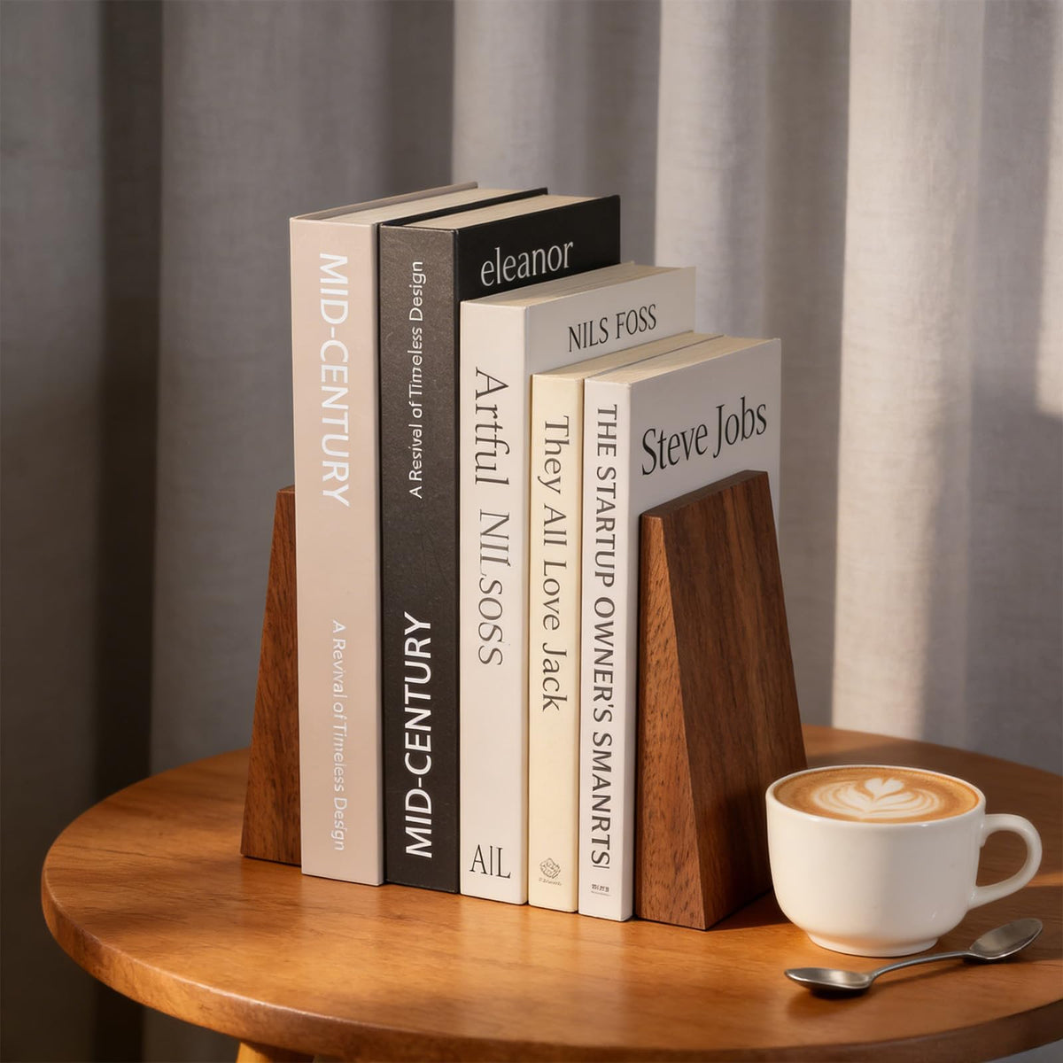Afcabakila 2pcs Book Ends for Shelves Book end Wood Thickend Wooden Books Ends for Heavy Books Wood Bookends Wooden bookends Modern Decorative Accessories to Hold boook Firmly on Bookshelf Walnut