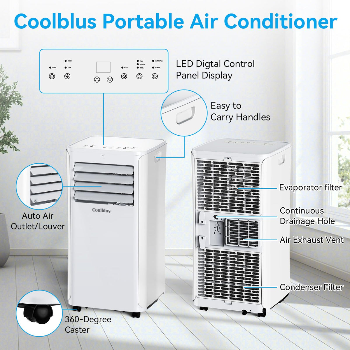 Coolblus portable air conditioner,12000 BTU portable ac unit up to 550 Sq,3 IN 1 with Remote Control,White (Renewed)