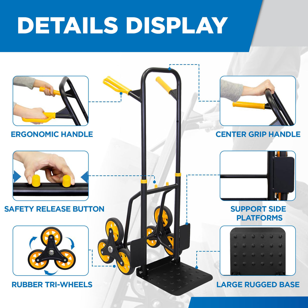 Mount-It! Stair Climbing Dolly for Moving, Heavy-Duty Hand Truck for Stairs with 6 Wheels, Folding Stair Climber Cart with Telescoping Handle, 330 lb Flat / 265 lb Stair Capacity