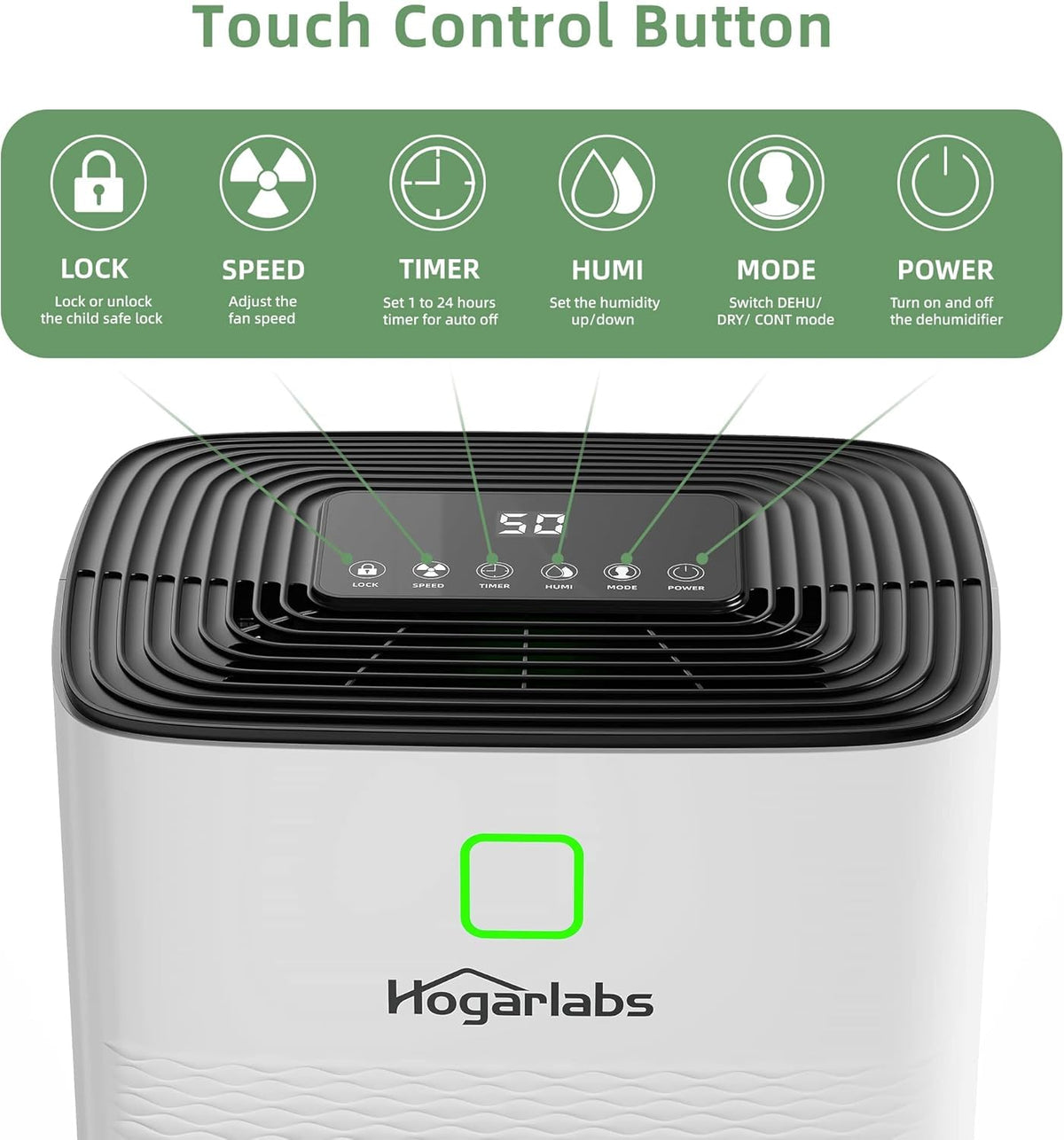 HOGARLABS 30 Pint Dehumidifiers for Home and Basements, with 3 Working Modes, Overflow Protection, and Auto Shut off Restart. Ultra Silent Dehumidifier with Drain Hose and Digital Control Panel.