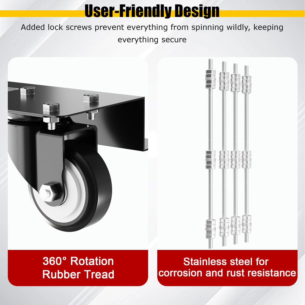 Transferable Caster Kit Compatible with Quickjack 7000TL/TLX, 6000ELX/EXT, 360° Swivel, Easy Mobility