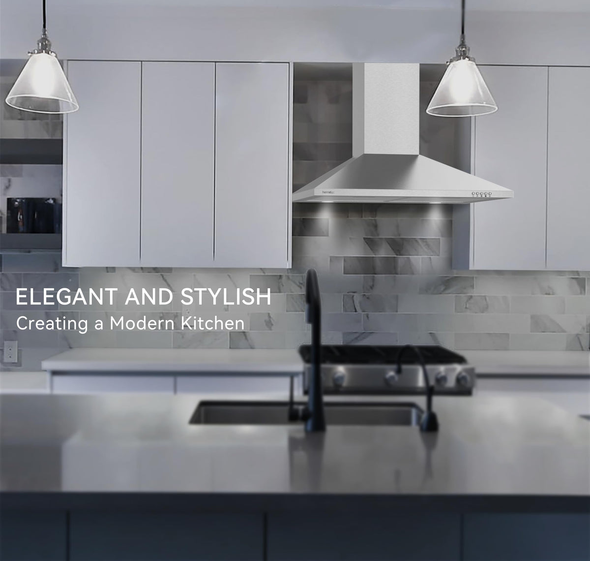 Hermitlux Range Hood 30 inch Stainless Steel, Wall Mount Vent Hood for Kitchen with Charcoal Filter, Ducted/Ductless Convertible