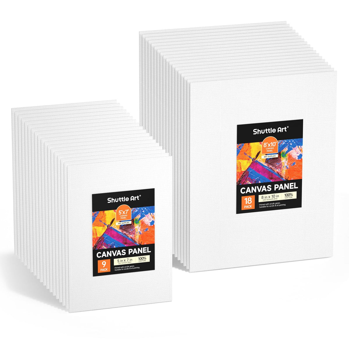 Shuttle Art 36 Pack Canvas for Painting, 5x7 & 8x10 Inch(18 of Each), Primed, 100% Cotton Blank Canvas Boards for Painting, Ideal Art Supplies for Kids Adults Artists Acrylic Oil Painting