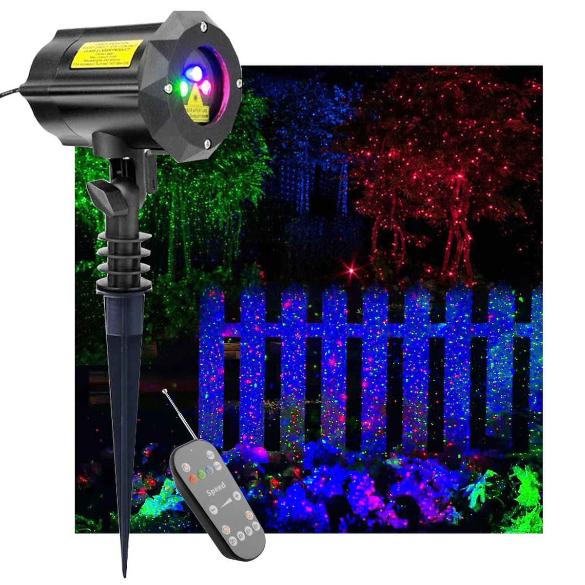 LEDMall Christmas Laser Projector Lights Outdoor, Motion Firefly Red, Green and Blue with Remote Control and Security Lock