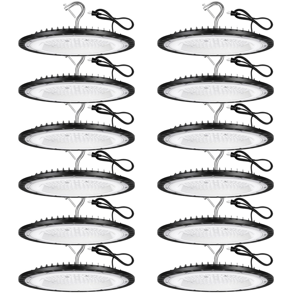 YANYCN 12 Pack 240W UFO LED High Bay Lights,120VAC IP66 Waterproof,40000LM 5000K Daylight, 1050W MH/HPS with Plug Commercial Bay Lighting for Barn,Gym,Factory,Warehouse,Shop,Workshop,Gym