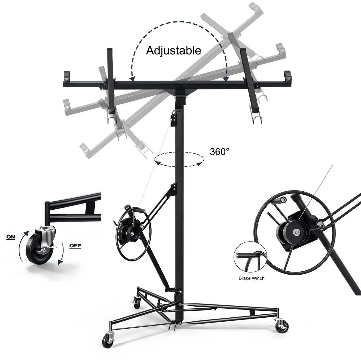 GarveeTech Drywall Lift 16 ft,Drywall Rolling Lifter Panel,150 LBS Heavy Duty Sheetrock Lift, Drywall Lift Panel Hoist Jack with 360° Adjustable Telescopic Arm & 3 Lockable Wheels