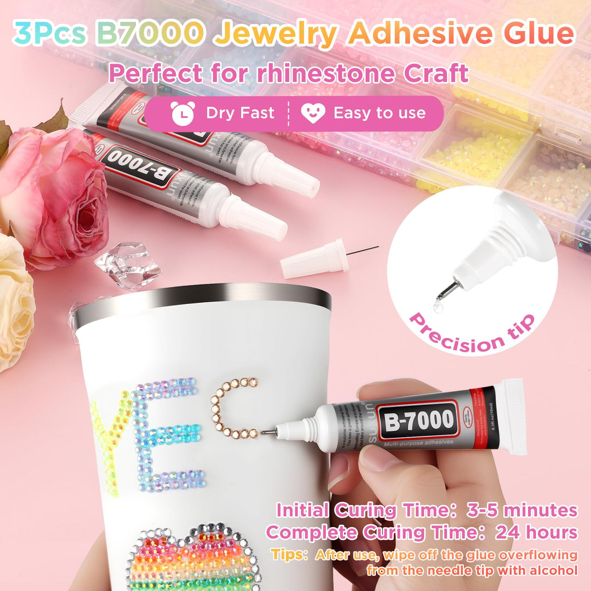 Zefy 40 Colors Resin Jelly Rhinestones for Bedazzling, 3mm 40000 Pcs Flatback Gems for Crafting, Bedazzling Kit with 3Pcs B7000 Glue for Clothing Shoes Nail Book Diamond Art