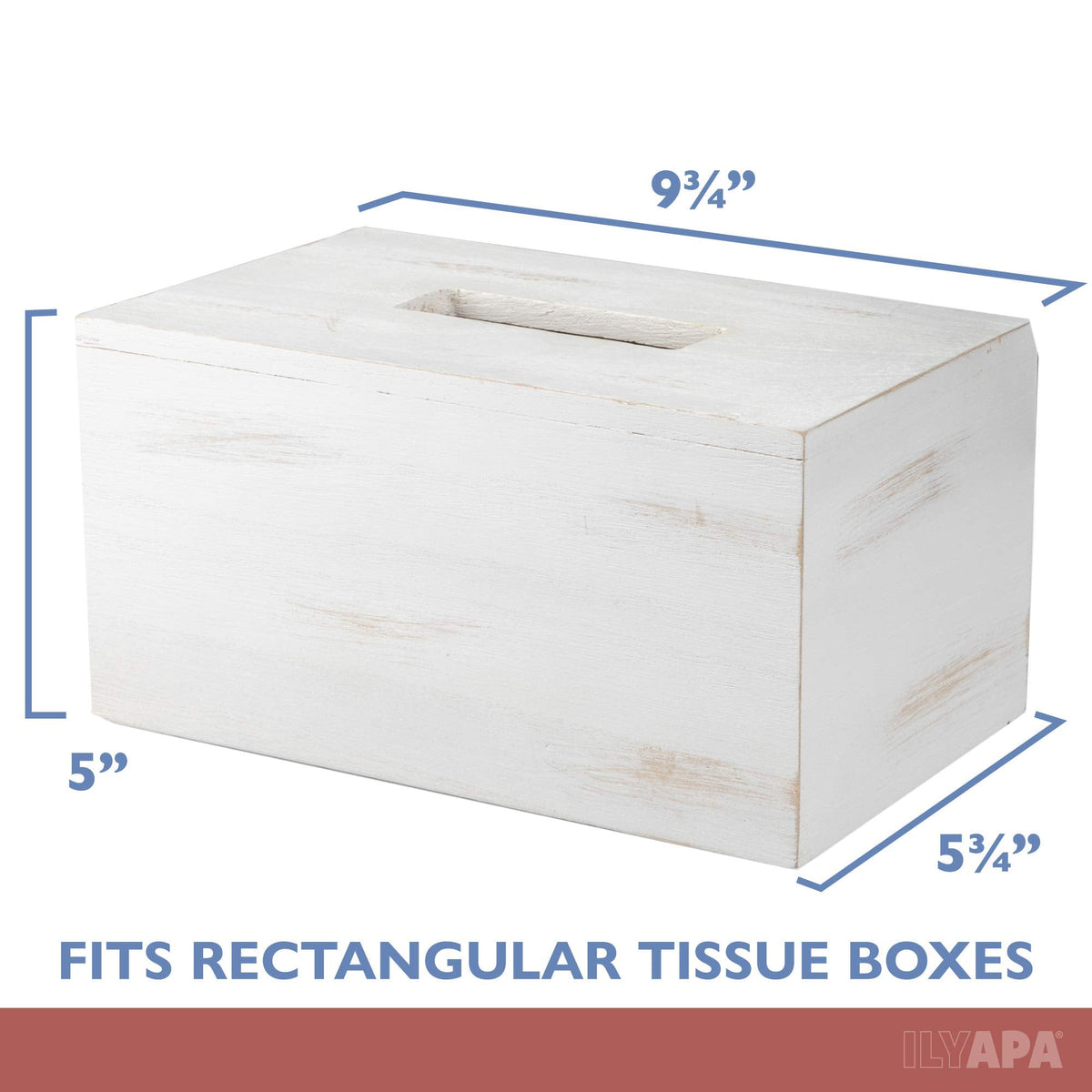 Ilyapa Wood Tissue Box Cover Rectangular - Rustic Farmhouse White Wooden Tissue Holder