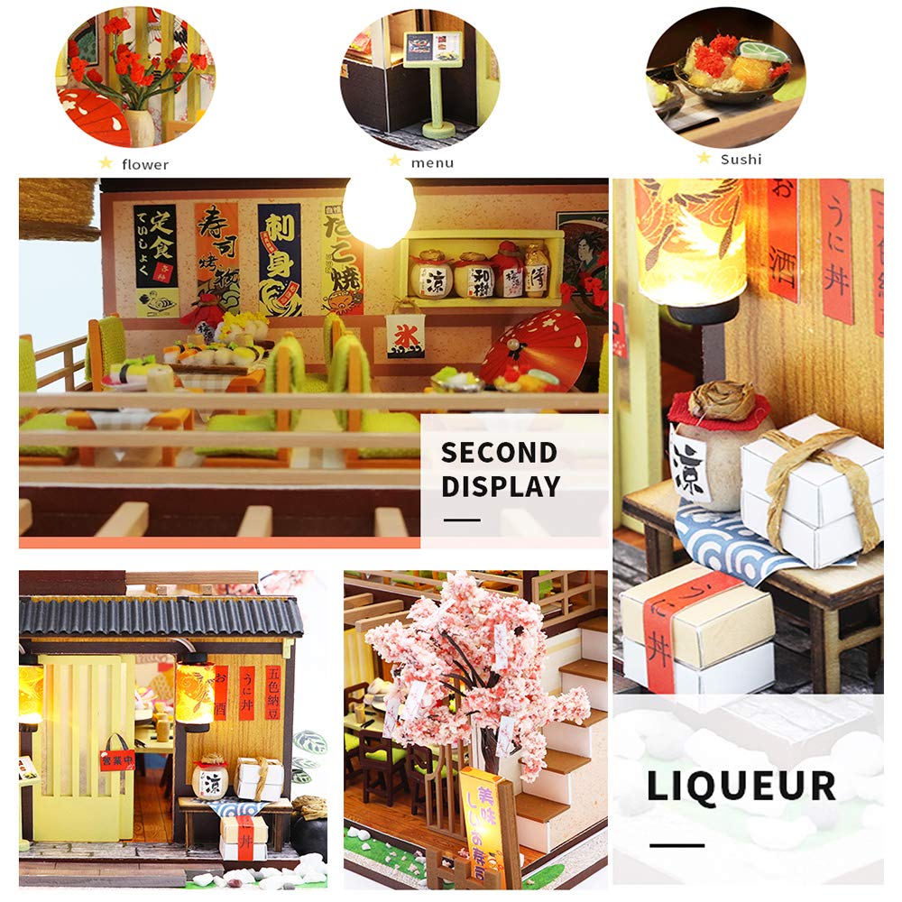 Spilay DIY Dollhouse Miniature with Wooden Furniture,Handmade Japanese Style Home Craft Model Mini Kit with Dust Cover & Music Box,1:24 3D Creative Doll House Toy for Adult Teenager Gift
