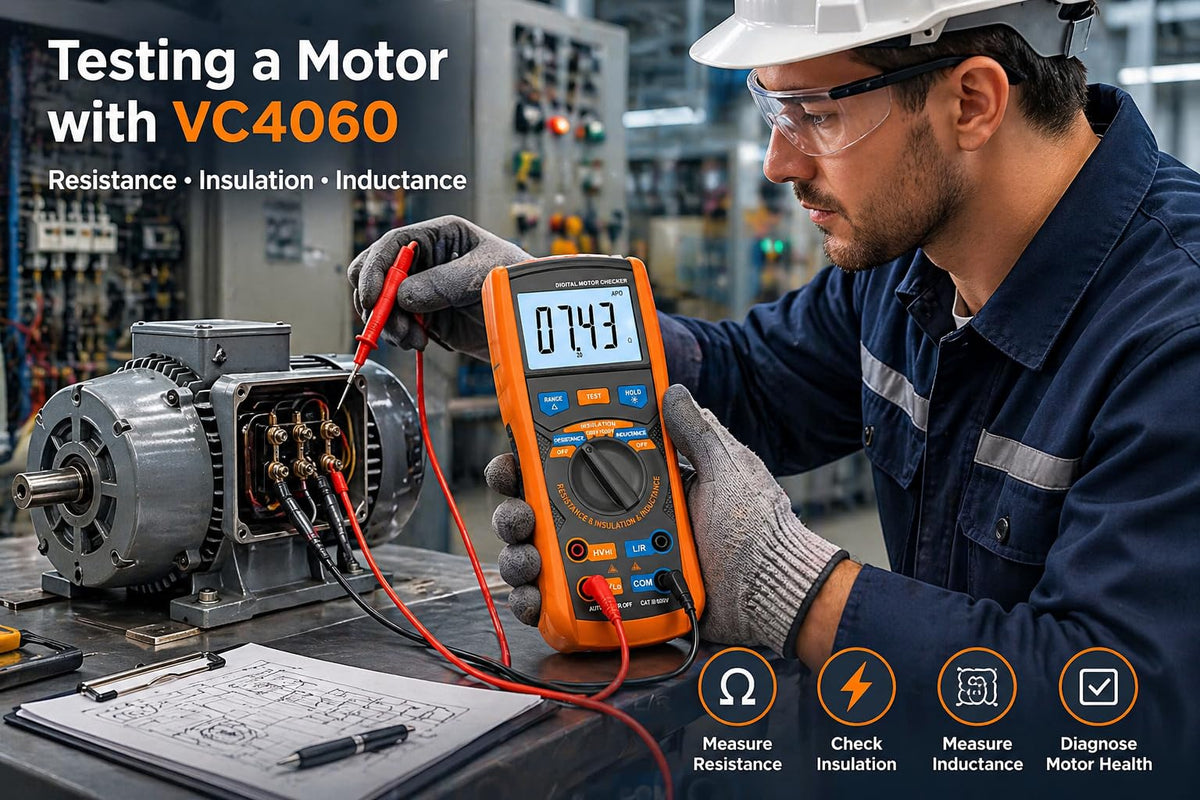 VC4060 Digital Motor Checker Insulation Tester, 3-in-1 Professional Inductance Milliohm Meter Megohmmeter for EV Auto Repair, Coil & Winding Resistance CAT III with Calibration Certificate