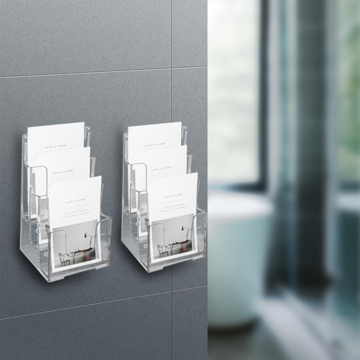 Voittozege 2 Pcs Acrylic Brochure Holder, 3 Tier 4-Inch Wide Clear Literature Holder, Clear Flyer Holder Pamphlet Display Stand Literature Booklet Holder for Wall and Counter Desktop Stand