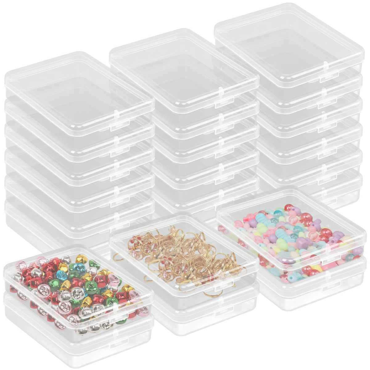 Nsmykhg Small Plastic Storage Containers - 24 Pack Clear Boxes for Beads, Jewelry, and Craft - Stackable Mini 4.3"x3.5"x1.1"