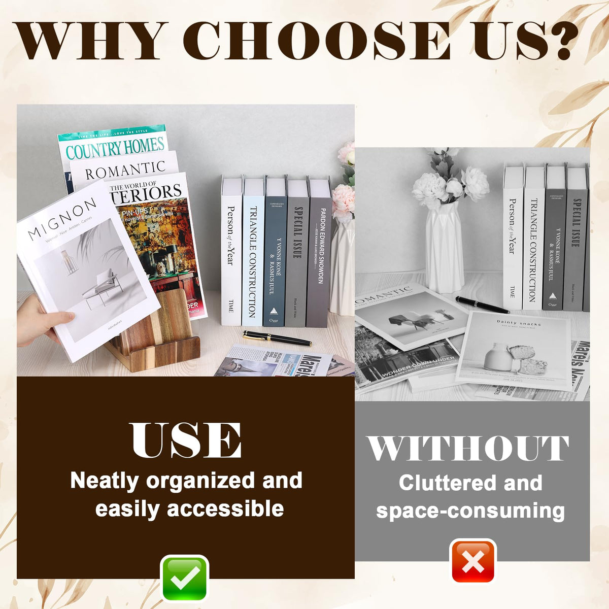 HKSZEH 4 Tier Acacia Wood Brochure Display Stand 6 x 9 inch Brochure Holder Pamphlet Display Stand for 5.5 x 8.5 inch 5 x 7 inch Booklets Menus Postcard Holder Multi Purpose Organizer