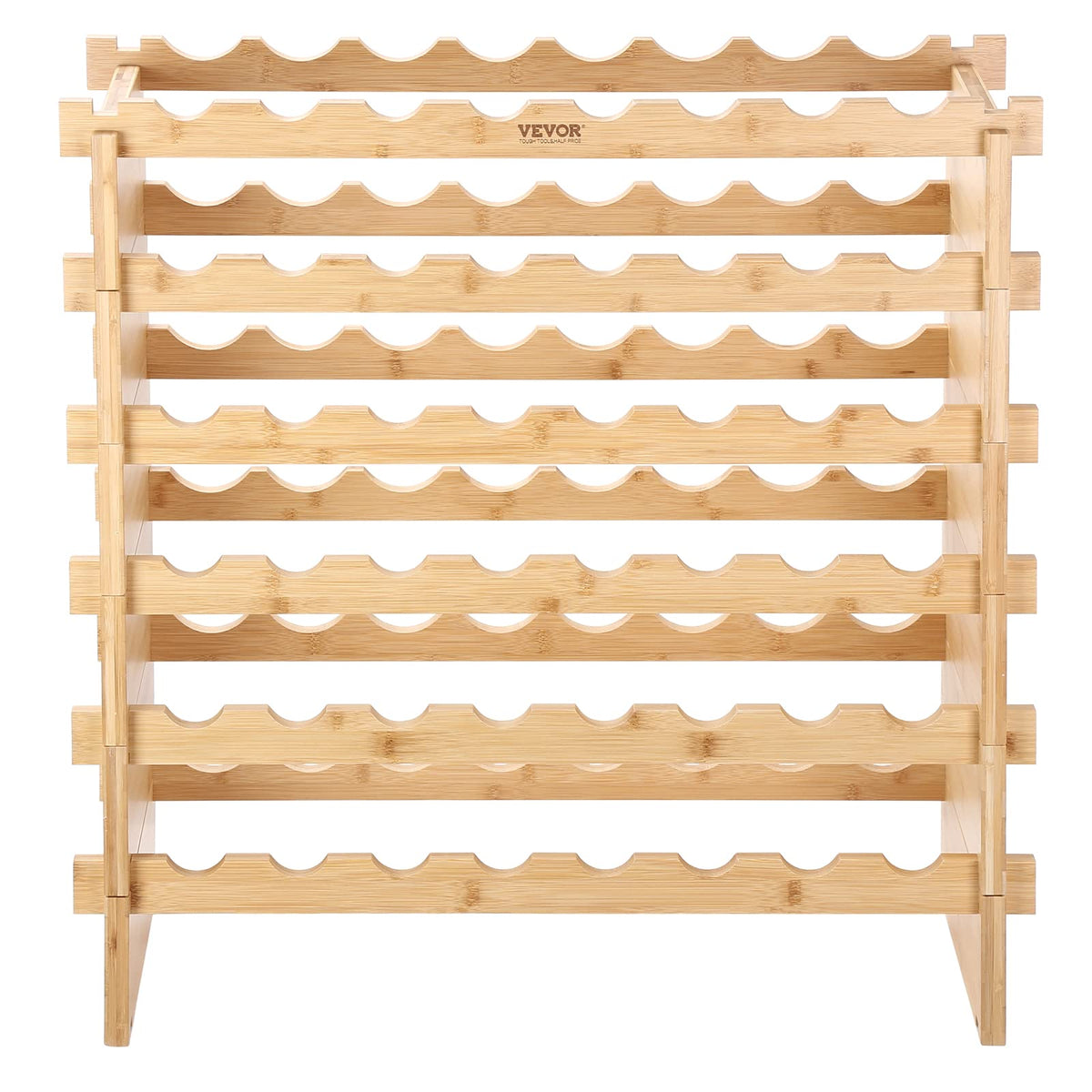 VEVOR 8-Tier 72 Bottles Stackable Modular Wine Rack, Freestanding Wines Holder Display Shelf, Solid Bamboo Wood Storage Racks, Wobble-Free Shelves for Kitchens, Dining Rooms, Cellars, Natural Color