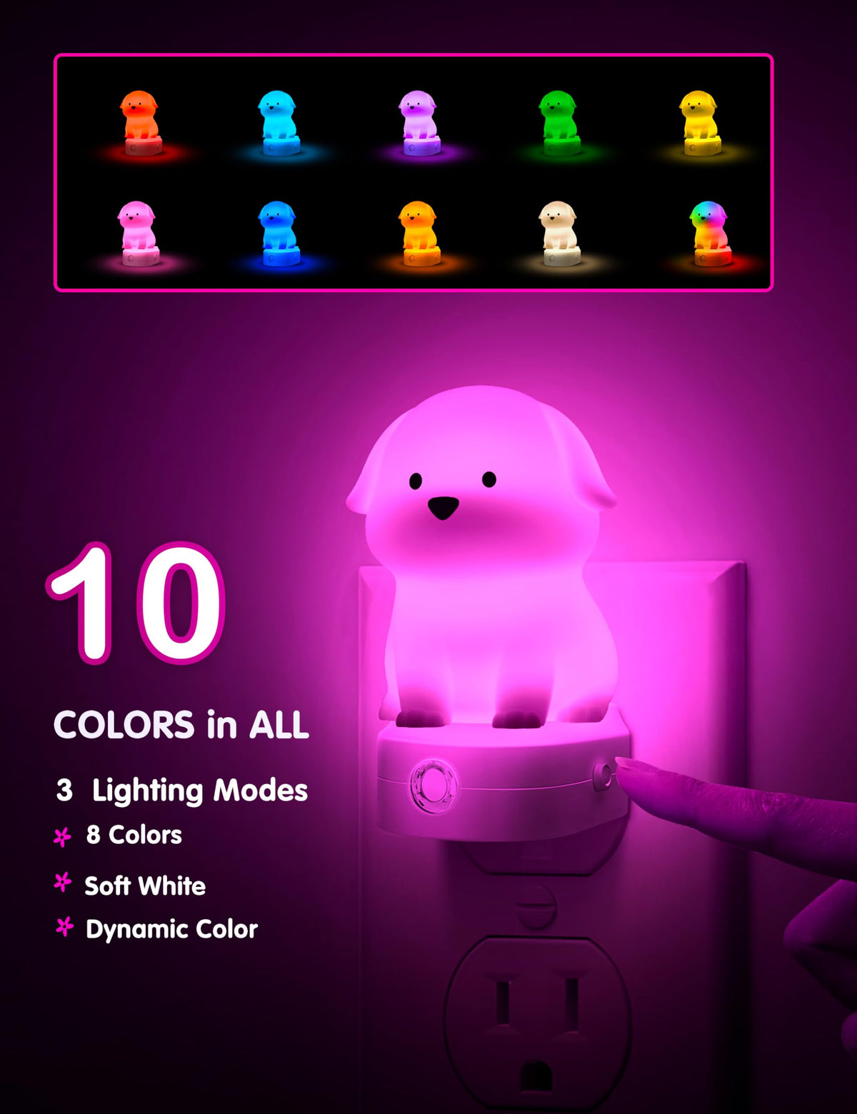 L LOHAS LED Plug in Night Light for Kids 2 Pack, 3D Cute Puppy Night Lights with Dusk to Dawn Sensor, RGB+Soft White 3000K Dog Night Light, Christmas Birthday Gift Nightlight for Kids, Room Decor