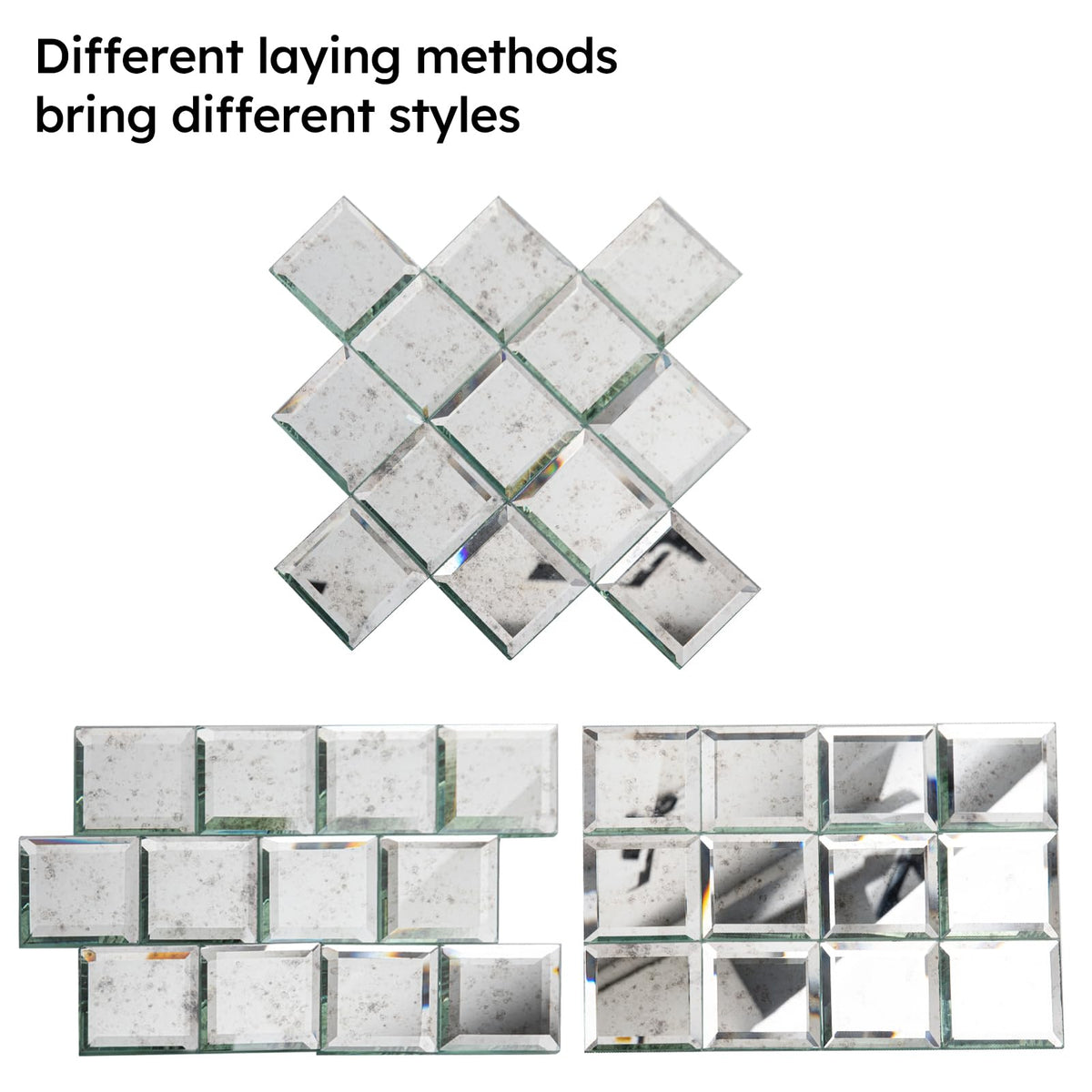 Diflart Peel and Stick Mirror Backsplash, Light Antique, 3x3 Inch, Beveled Mirror Square Kitchen Bar Wall Tile (2 Sq.ft, 32 Pcs)