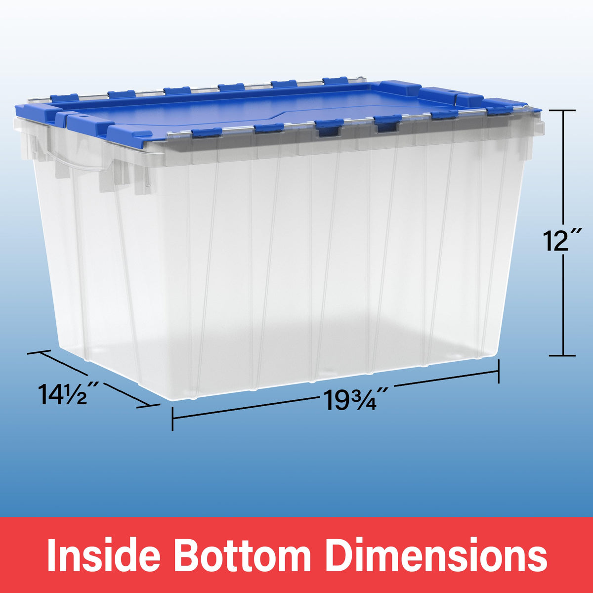 Akro-Mils KeepBox 12 Gallon Storage Container, Nesting and Stackable Plastic Storage Box with Lid Attached, Clear Tote for Garages, Closets, and Moving, 21-1/2" x 15" x 12-1/2", Clear/Blue, 6-Pack