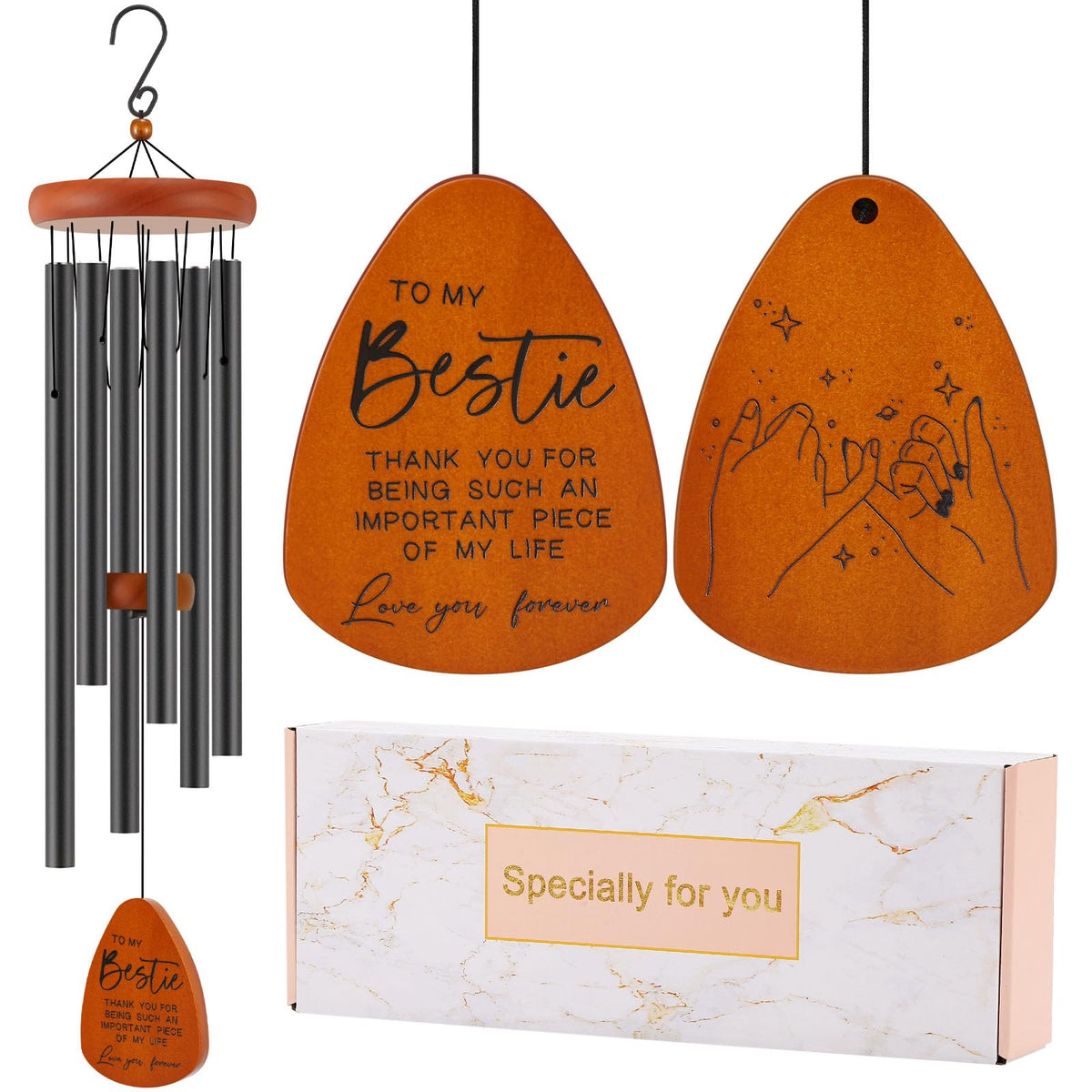 Bestie Gift for Women, Friend Gifts for Women, Unique Friendship Sister Gifts for Birthday, Valentines Day, Galentines, Mothers Day, Christmas, 32 Inch Wind Chimes Gift for Home Decor