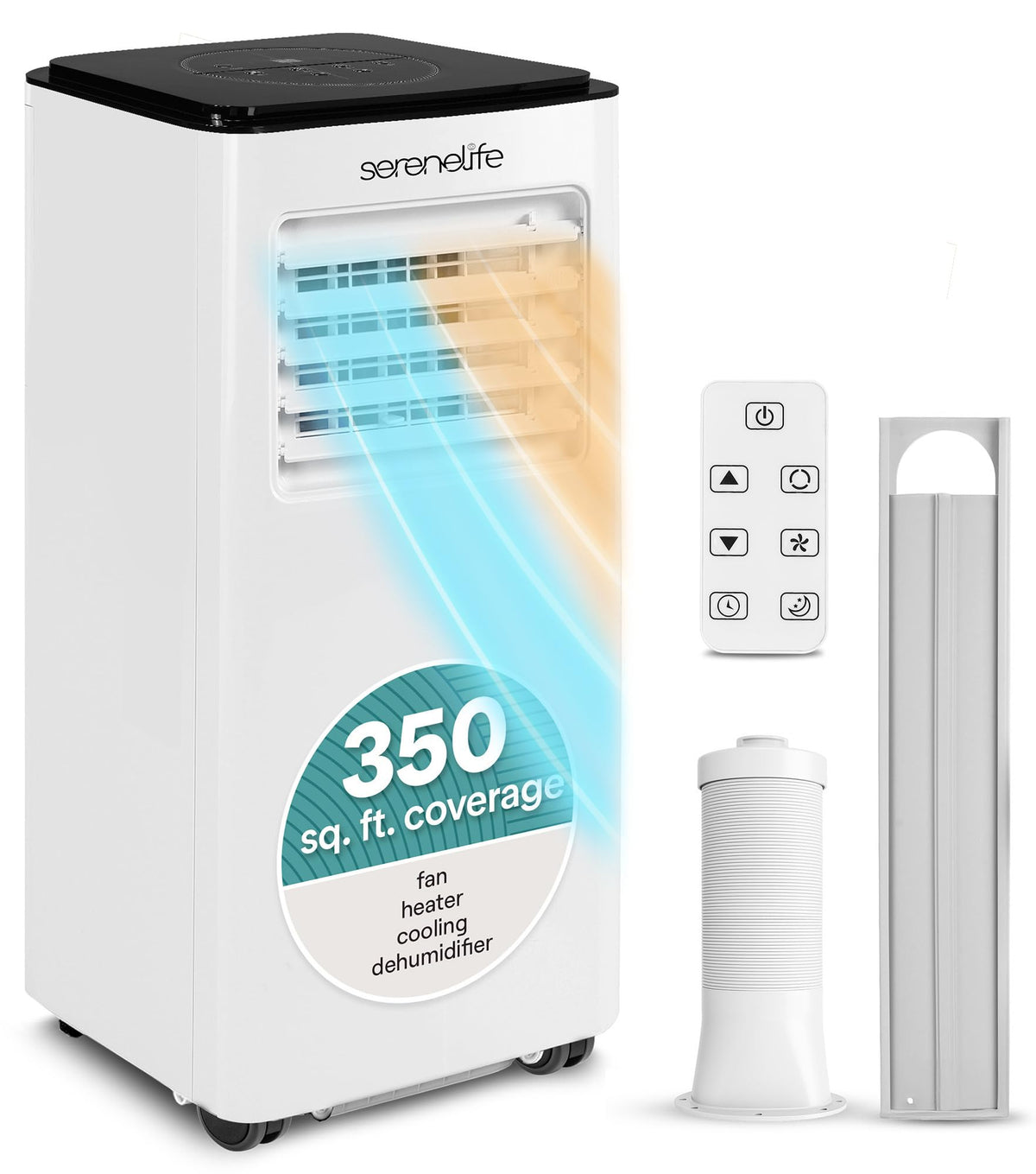 SereneLife 8000 BTU Portable Air Conditioner with Heat, Compact 4-in-1 Portable AC & Heater for Room Up to 350 Sq Ft with Dehumidifier & Fan Function, Remote Control, Window Mount Kit, 13" x 11" x 26"