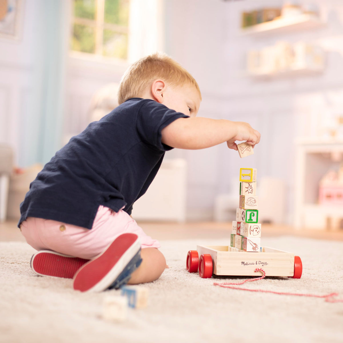 Melissa & Doug Classic ABC Wooden Block Cart Educational Toy with 30 1-Inch Solid Wood Blocks, Multicolor