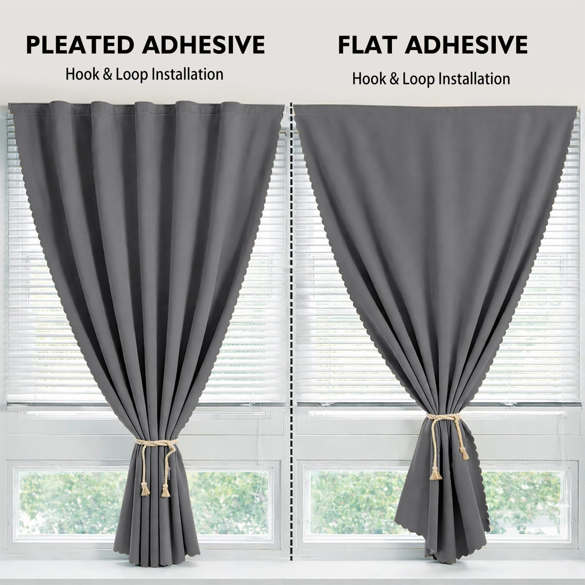 Jilron Magic Tape Stick on Curtains Blackout Curtains for Bedroom no Drillng Self Adhesive Curtain no Rod Small Window (Grey, 35" W x 40" L) 2 Panels