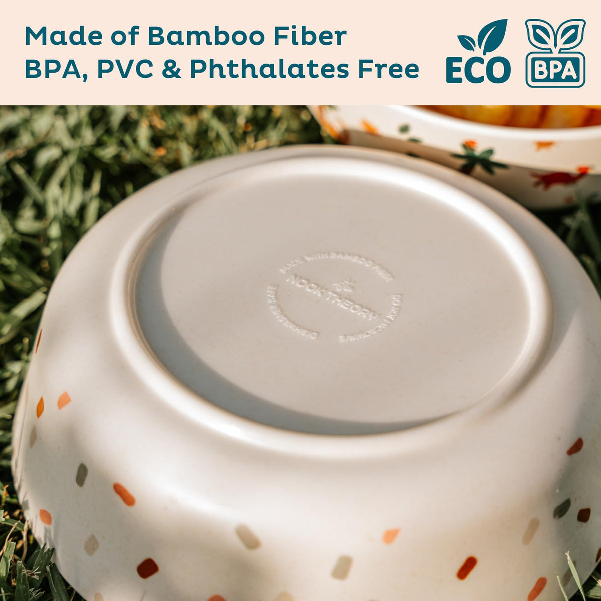 Nook Theory 4 Pack Bamboo Bowls - 18 Oz Reusable Toddler and Kids Bowl, Dishwasher Safe - Not Microwavable Bamboo Dishes (Terrablue)