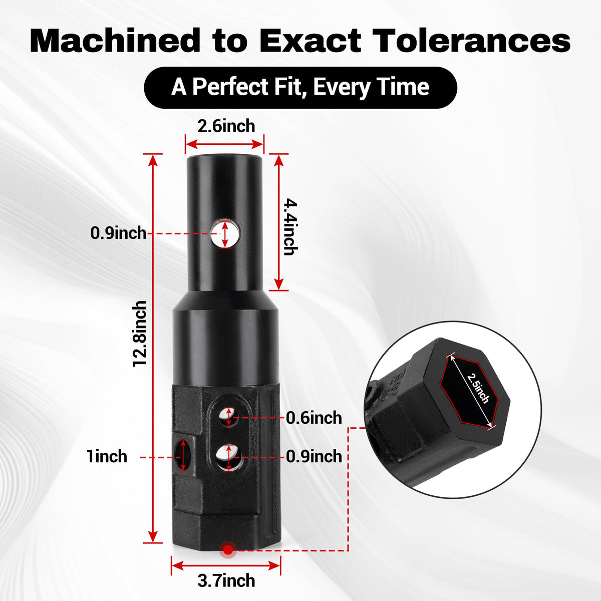 2" Female Hex to 2-9/16" Male Round Auger Adapter Heavy-Duty Auger Coupler Welded Drive Converter for Skid Steer, Tractor, Post Hole Digger & Earth Auger Bit, Fits 3/4" or 7/8" Pins