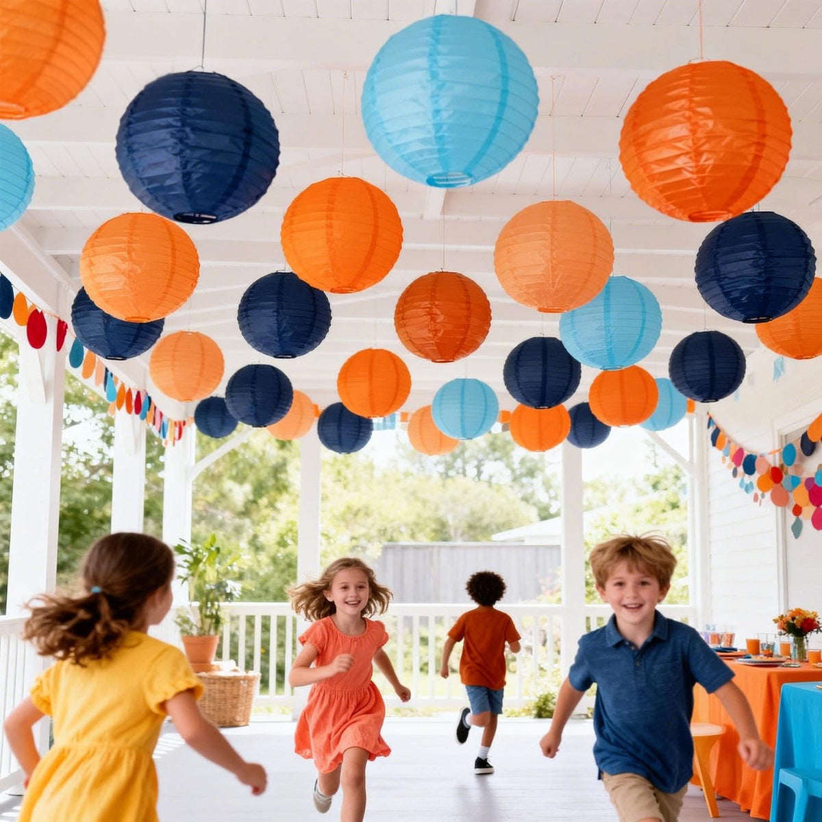 KUNYYI Orange and Blue Paper Lanterns 12Pcs Hanging Lantern for Birthday Party, Wedding, Home Decor, Baby Shower Festive Decoration