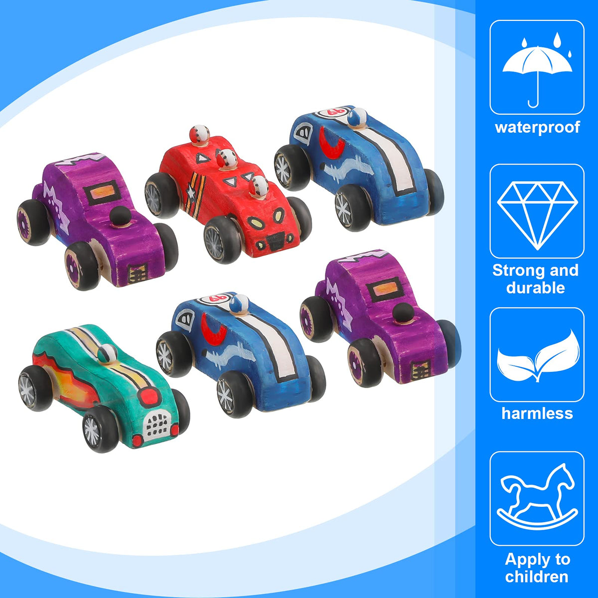 12 Pieces Wood DIY Car Toys Paintable Race Cars Unfinished Wooden Toy Painting Crafts Kit for Student Easy Woodworking Set Kid Family Activities Arts and Crafts Kit