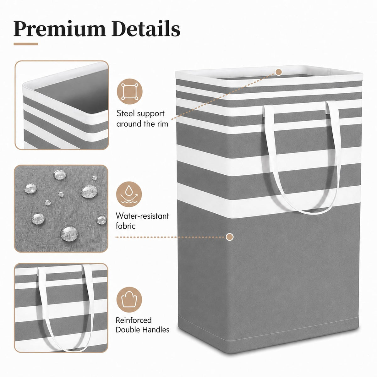 Collapsible Laundry Hamper Bag with Wooden Handles – 75L/20Gal Large Capacity, Waterproof Oxford Cloth Storage Basket, Freestanding No Wire Frame, Ideal for Dorm, Bedroom, Bathroom (Grey)