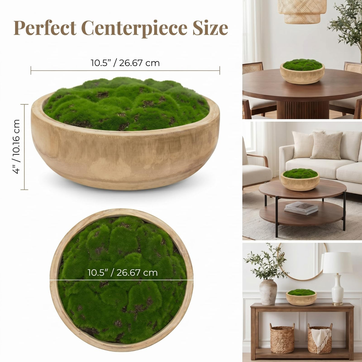 Zhehao 10.5x10.5x4 Inch Moss Wood Bowl, Artificial Moss Decorative Bowl for Centerpiece, Natural Round Centerpiece for Wedding Table, Housewarming Gift, Living Room, Office Decor