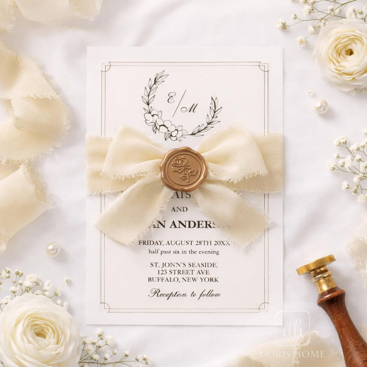DORIS HOME Nude and Ivory Chiffon Ribbon for Flower Bouquet, 1.5" x21Yd Fabric Ribbon for Gift Wrapping, Handmade Frayed Ribbon for Wedding Christmas Decorations