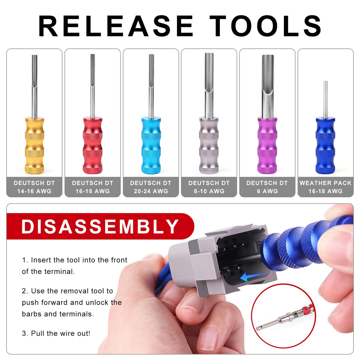 Knoweasy Deutsch Crimper Kits for Deutsch DT Connectors: Close Barrel and Open Barrel Crimper, Deutsch Removal Extraction Tool, Weather Pack Terminals - Includes 12PCS