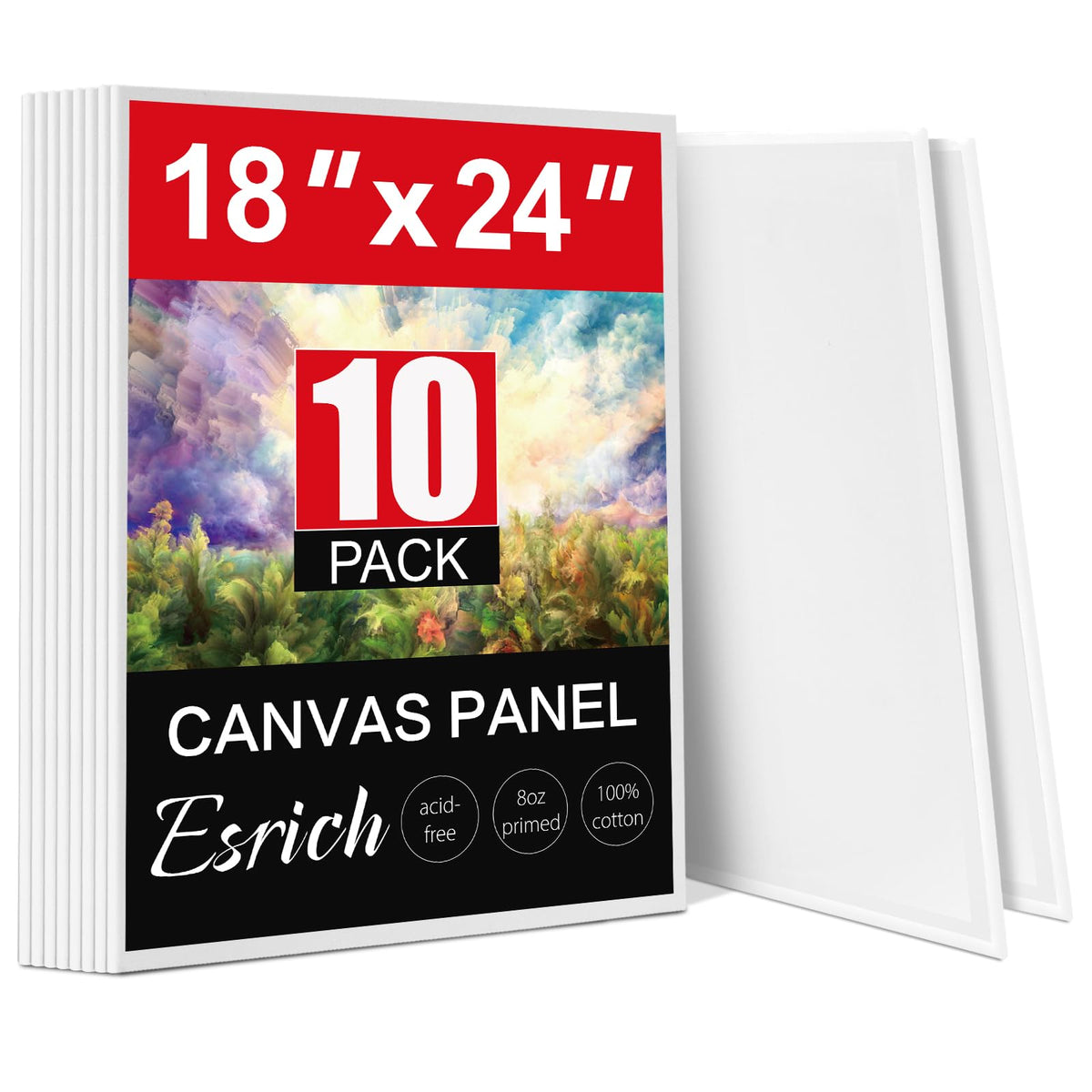 ESRICH Canvas for Painting 18x24 Inch, 10 Pack Canvas Boards for Painting Cotton Primed Acid Free Large Blank Canvases, Canvas Panels for Oil Paint, Watercolor, Acrylic Paint, Gouache and Tempera.