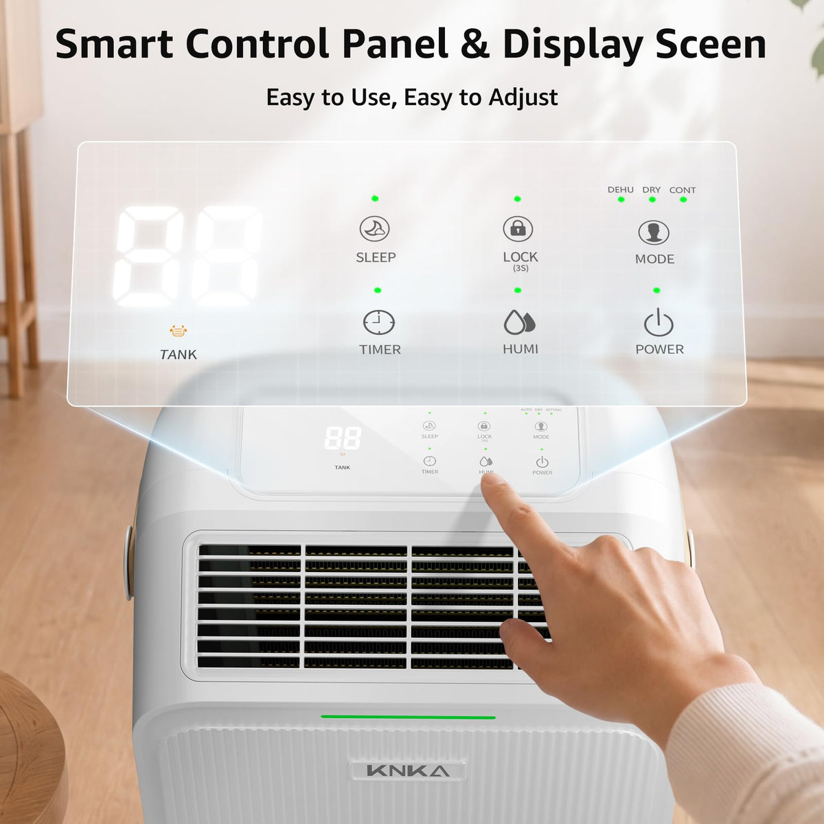 KNKA 2500 Sq.Ft Dehumidifier for Basement with Drain Hose Max 34 Pints, Dehumidifiers for Home, Bedroom, Bathroom, Large Room, Three Modes, Intelligent Humidity Control, Dry Clothes, 24HR Timer