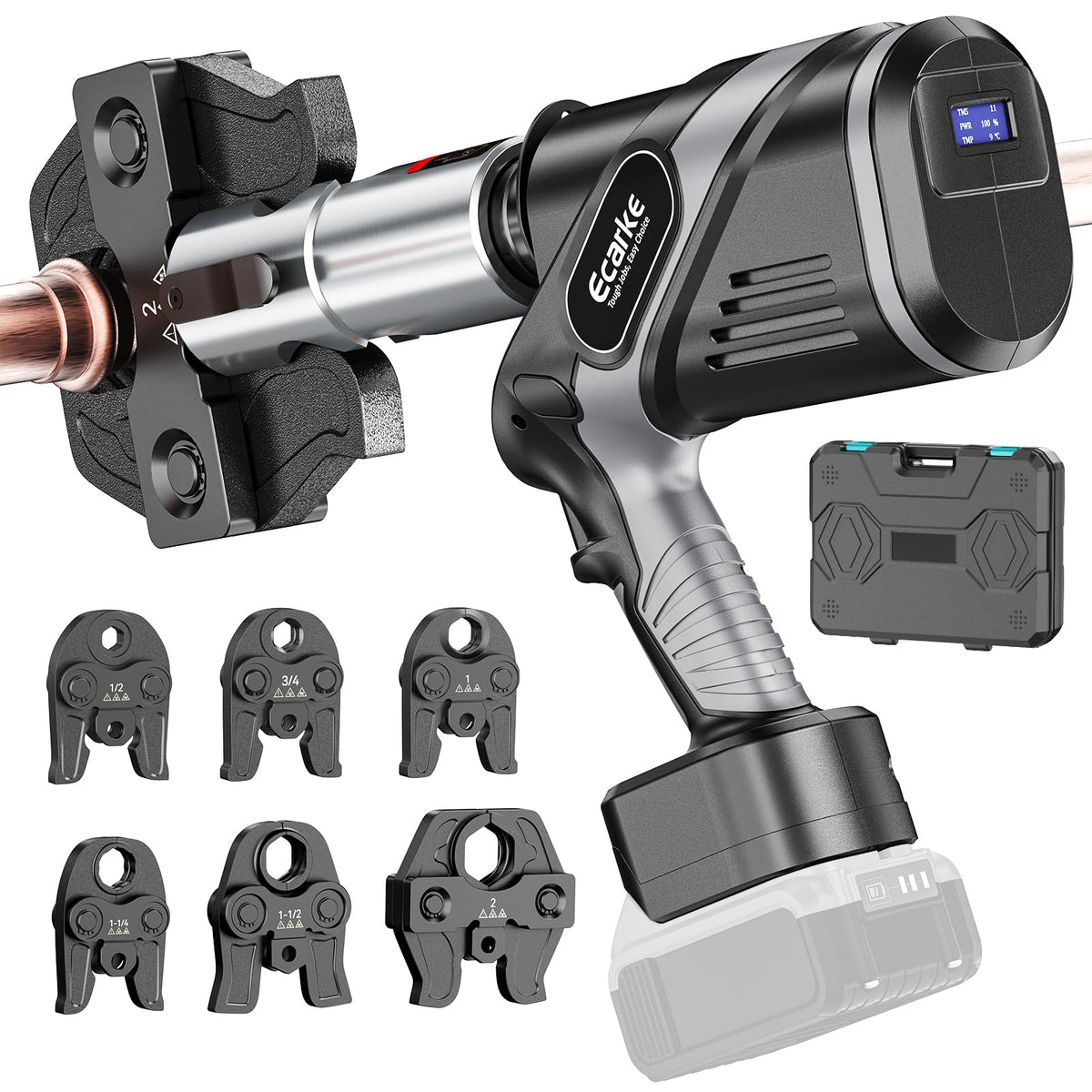 Ecarke Pro Press Tool Compatible with DeWalt 20V battery, Electric Pipe Crimping Tool for 1/2" to 2" Copper Pipes, 360° Rotation Automatic Crimper with Brushless Motor, Tool Only