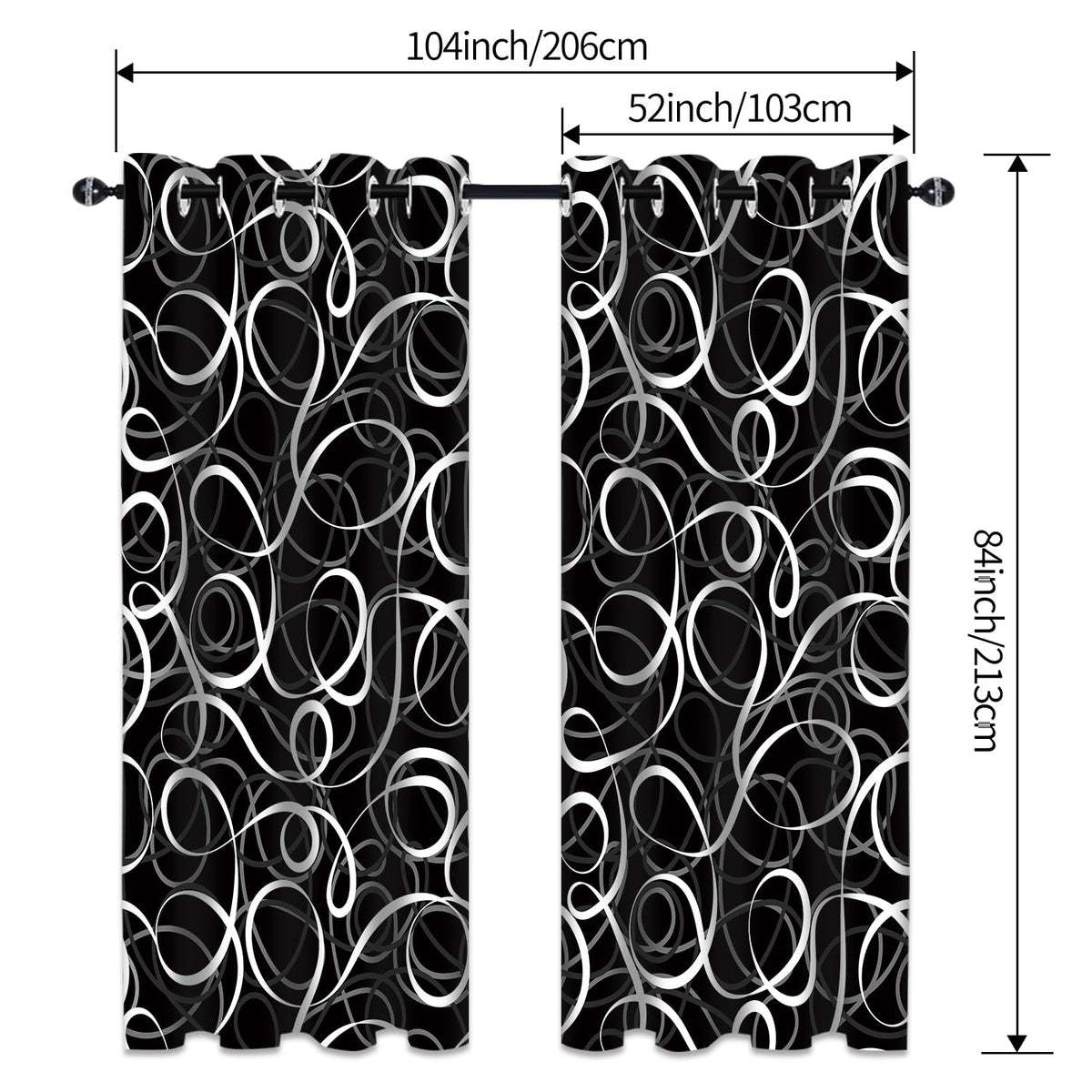 JAZEAOI Black White Geometric Blackout Curtains, Modern Abstract Grey Black Out Window Drapes for Bedroom Living Room Grommet Thermal Insulated Room Darkening Decor, 2 Panels 52x84 Inches