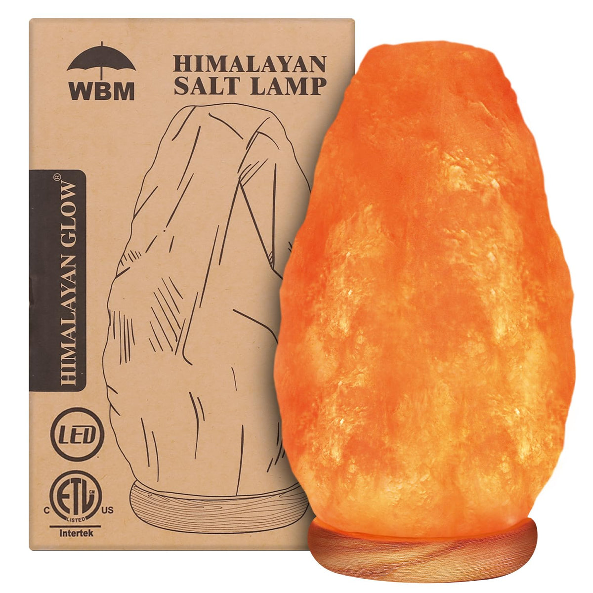 WBM Salt Lamp - USB Himalayan Salt Lamp with Touch Dimmer Control, Natural Pink Crystal, 5-7 lbs, Wooden Base, LED Bulb, Room Decor, Home Decor, Relaxation, Ambiance, Gift